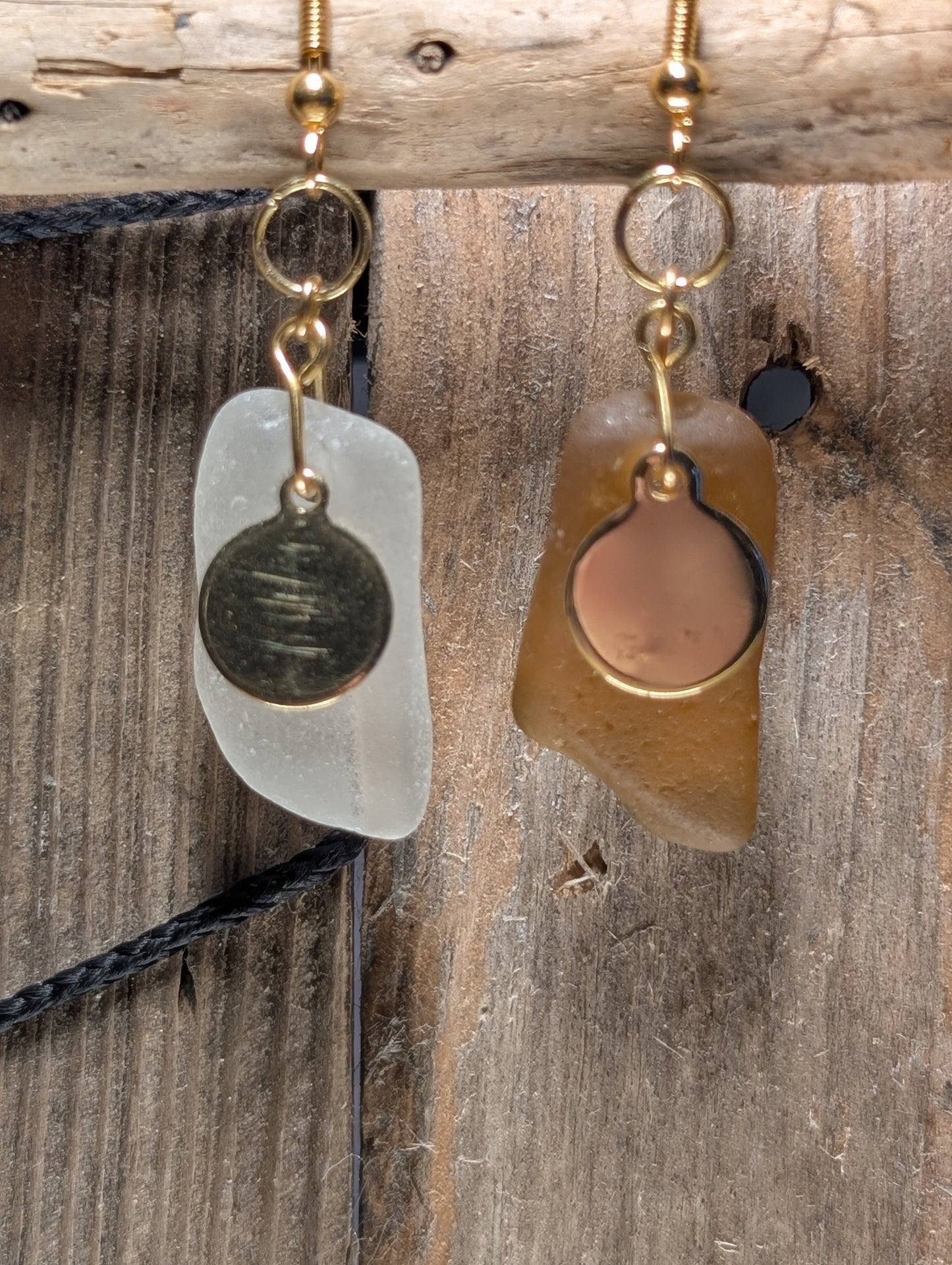 Brown & White Beach Glass Earrings