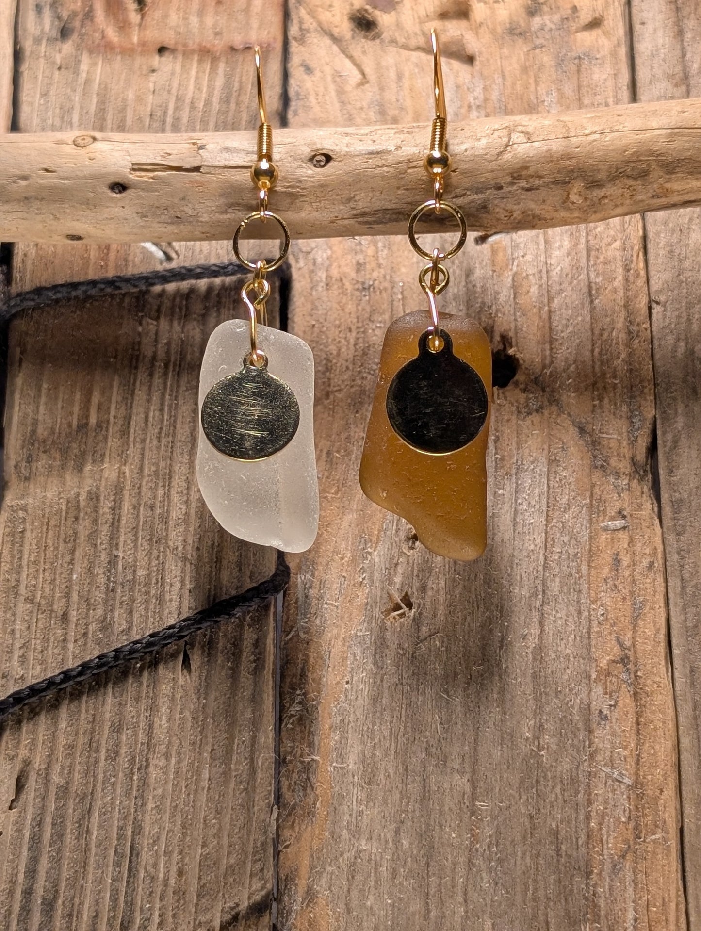 Brown & White Beach Glass Earrings