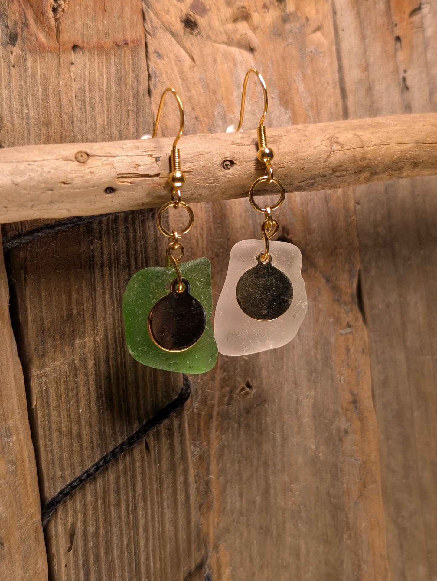 Green & White Beach Glass Earrings