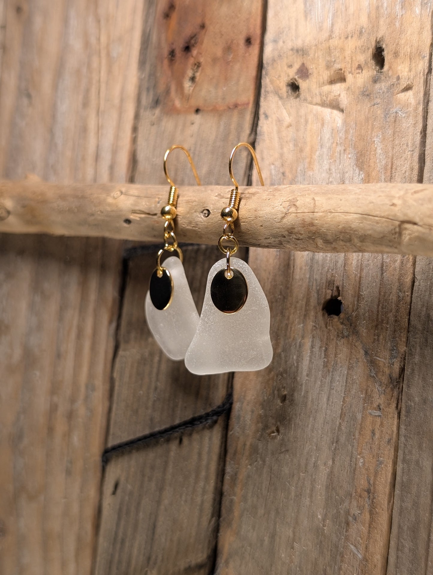 White Beach Glass Earrings