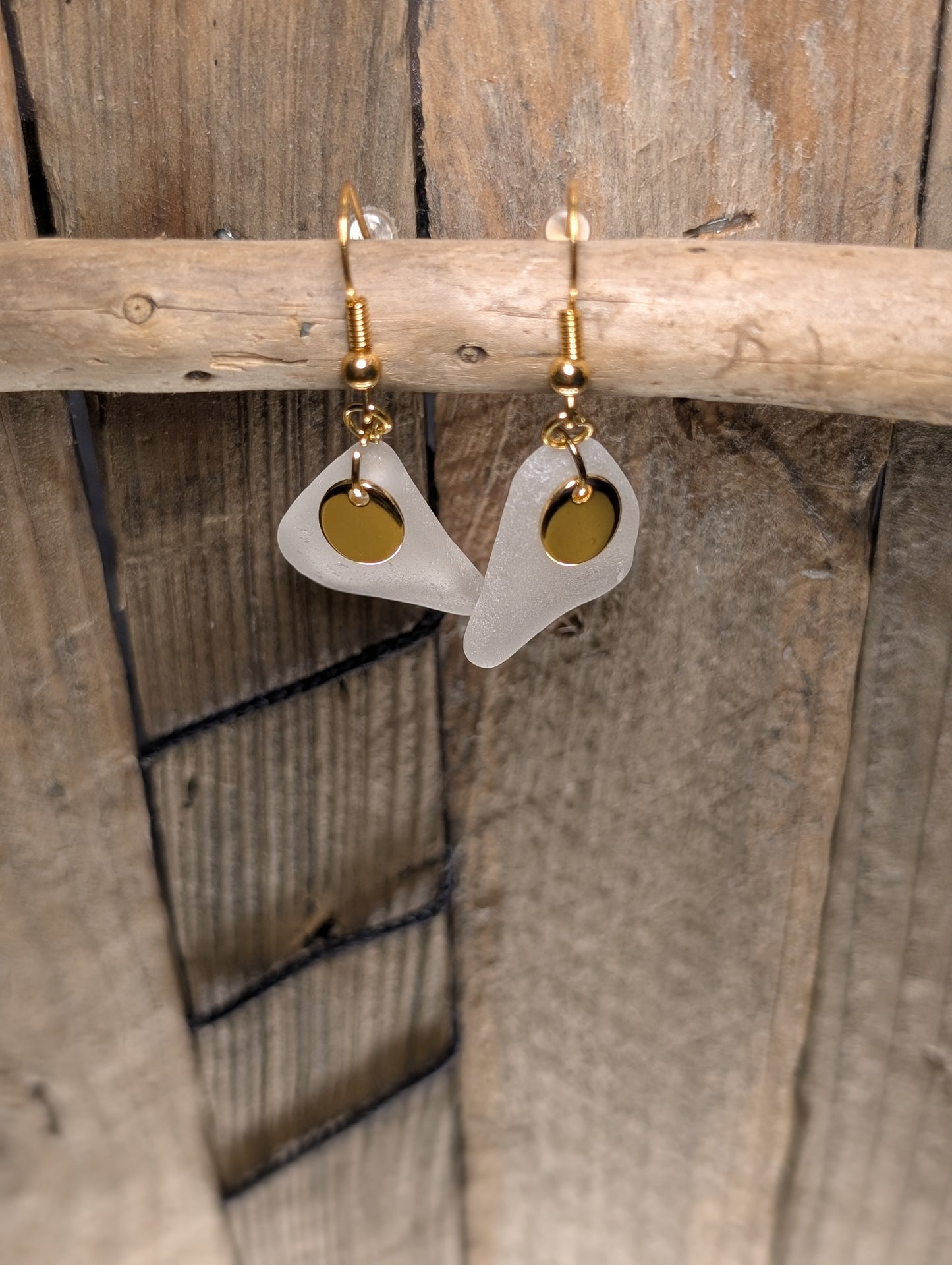 White Beach Glass Earrings