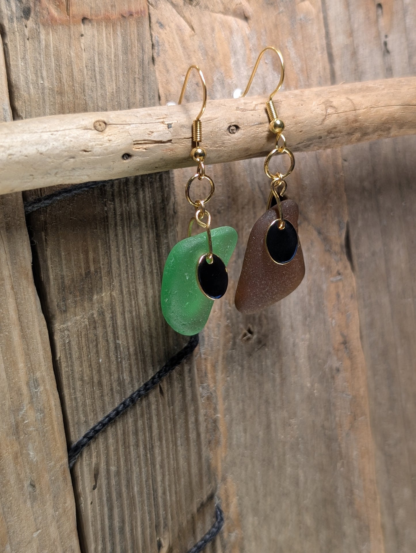 Brown & Green Beach Glass Earrings