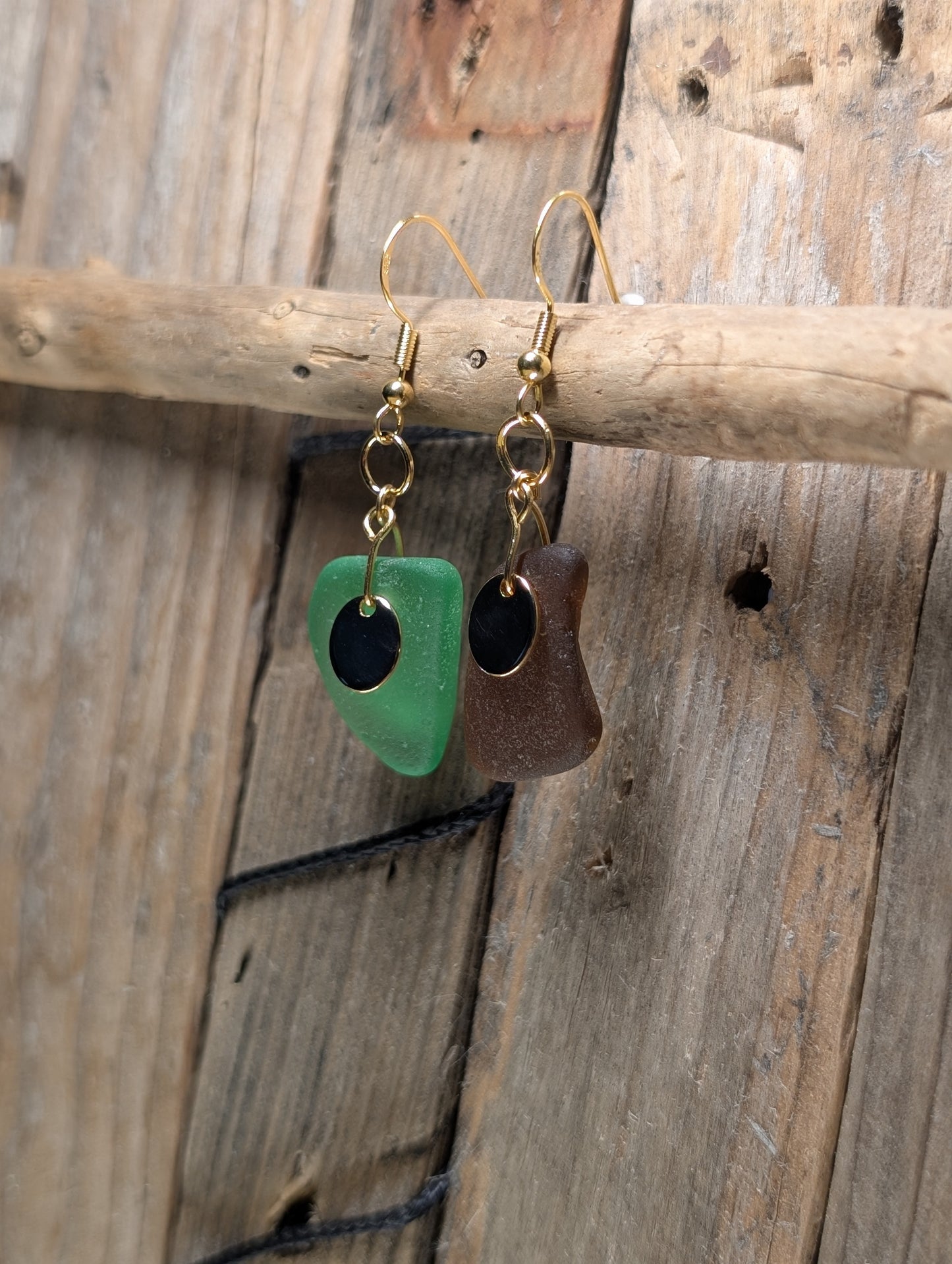 Brown & Green Beach Glass Earrings