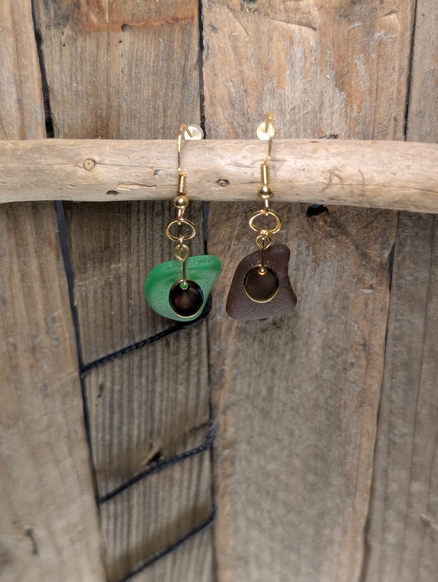 Brown & Green Beach Glass Earrings