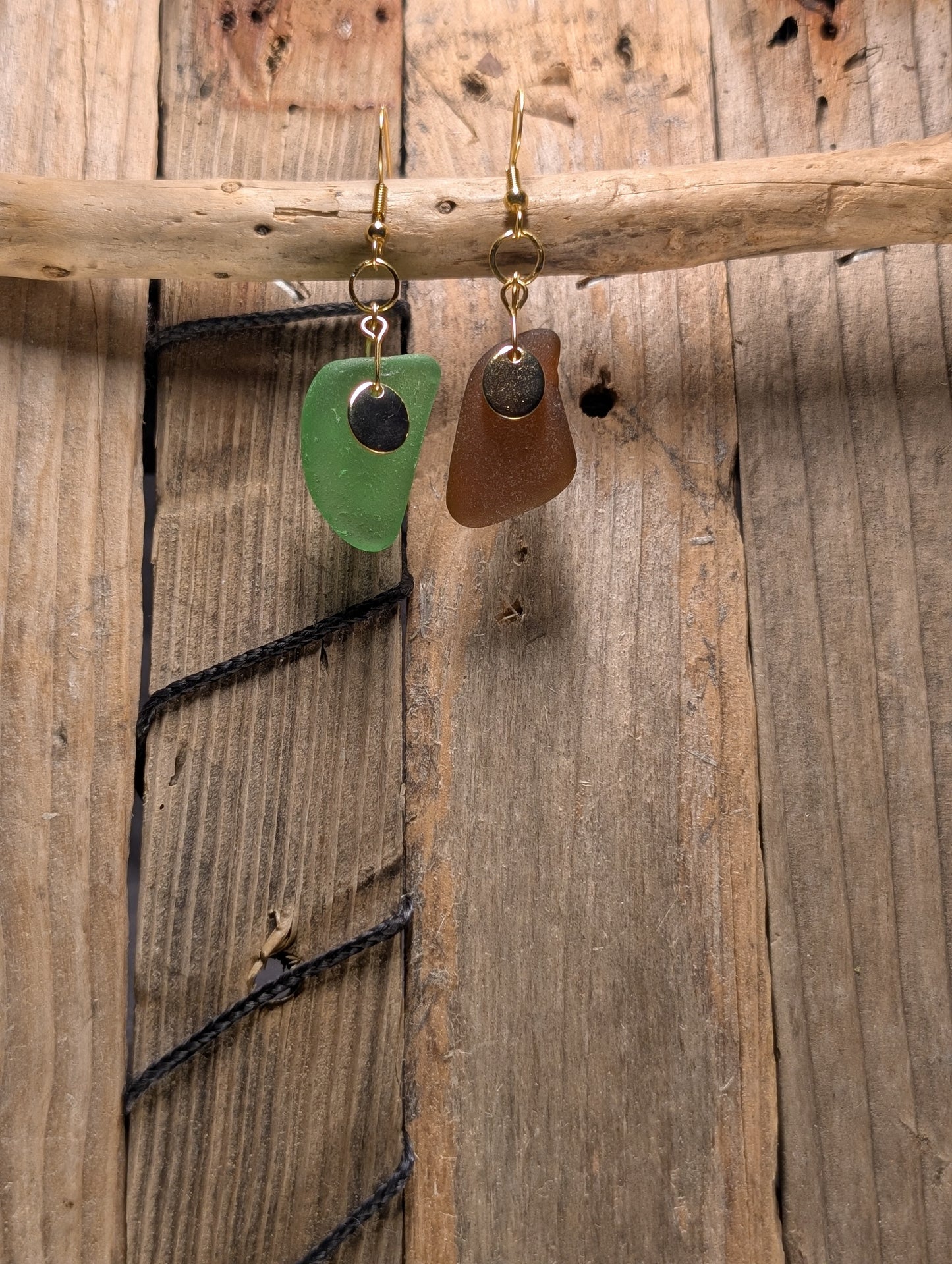 Brown & Green Beach Glass Earrings
