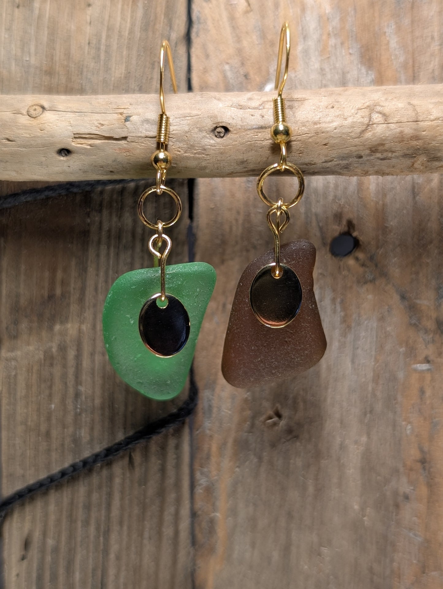 Brown & Green Beach Glass Earrings
