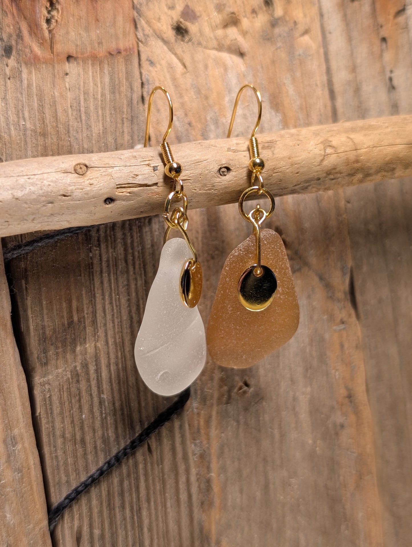 Brown & White Beach Glass Earrings