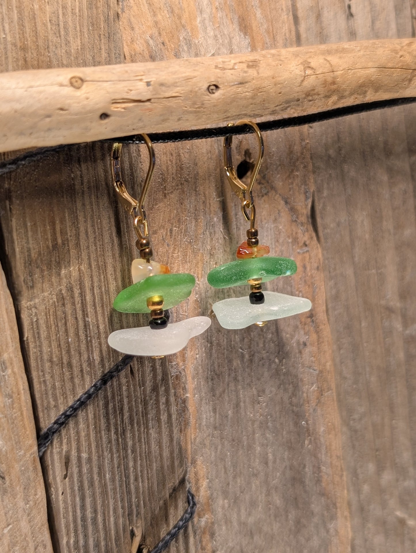 Green & White Stacked Earrings