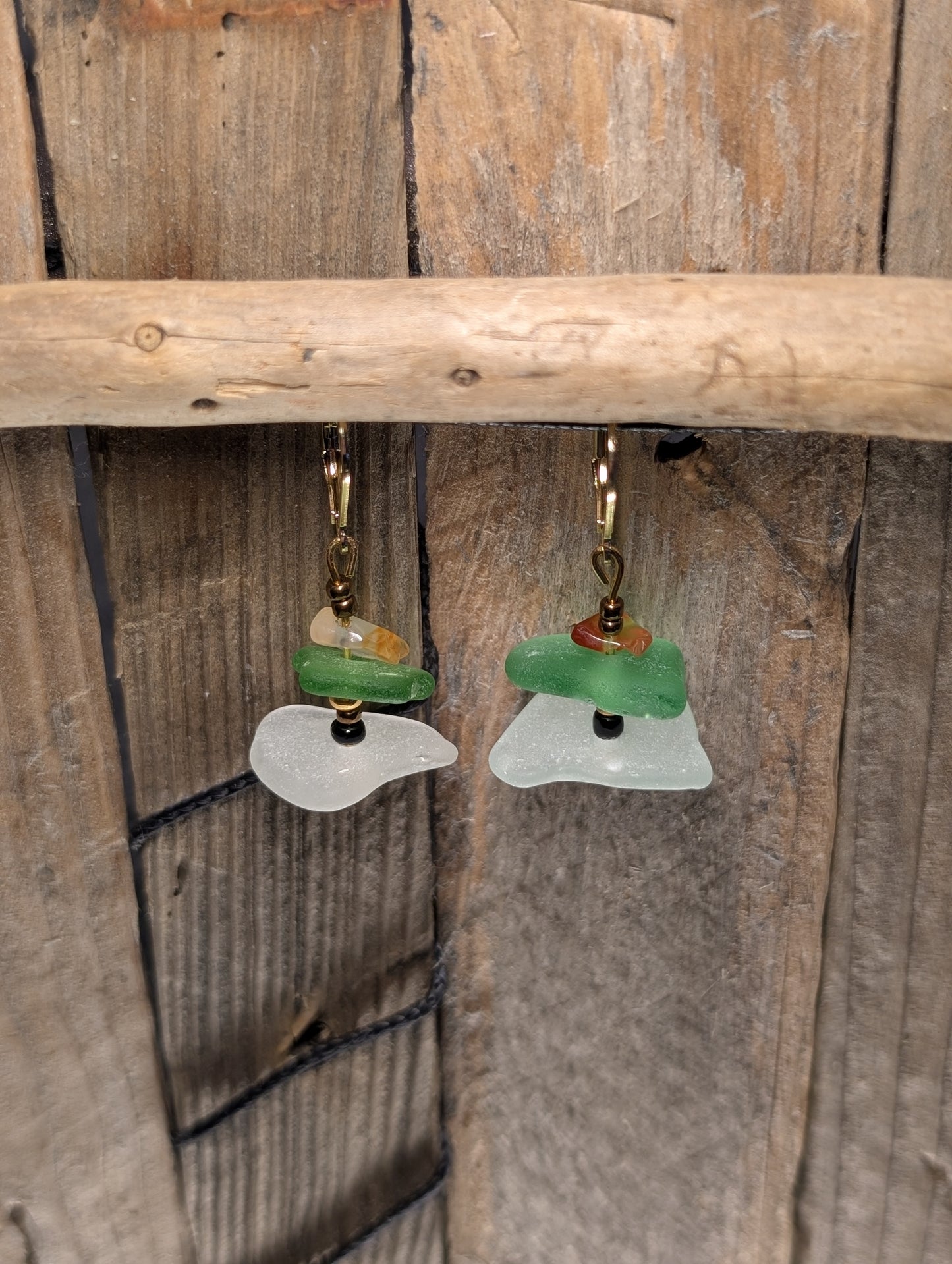 Green & White Stacked Earrings
