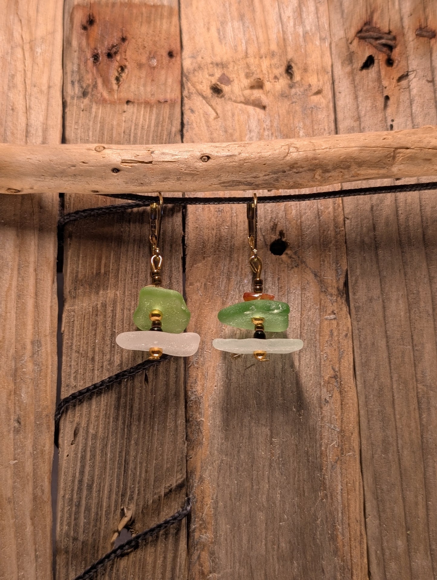 Green & White Stacked Earrings