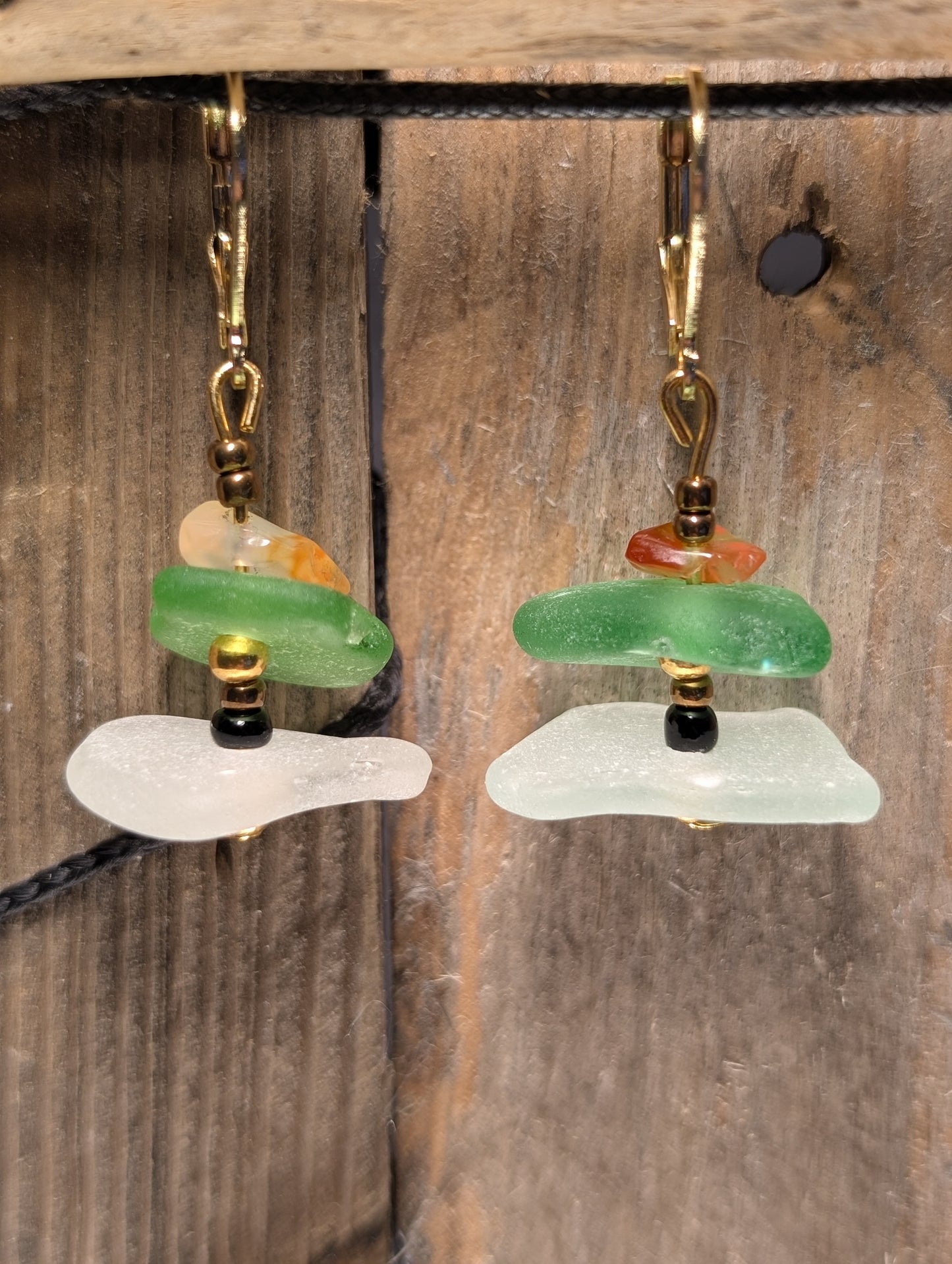 Green & White Stacked Earrings