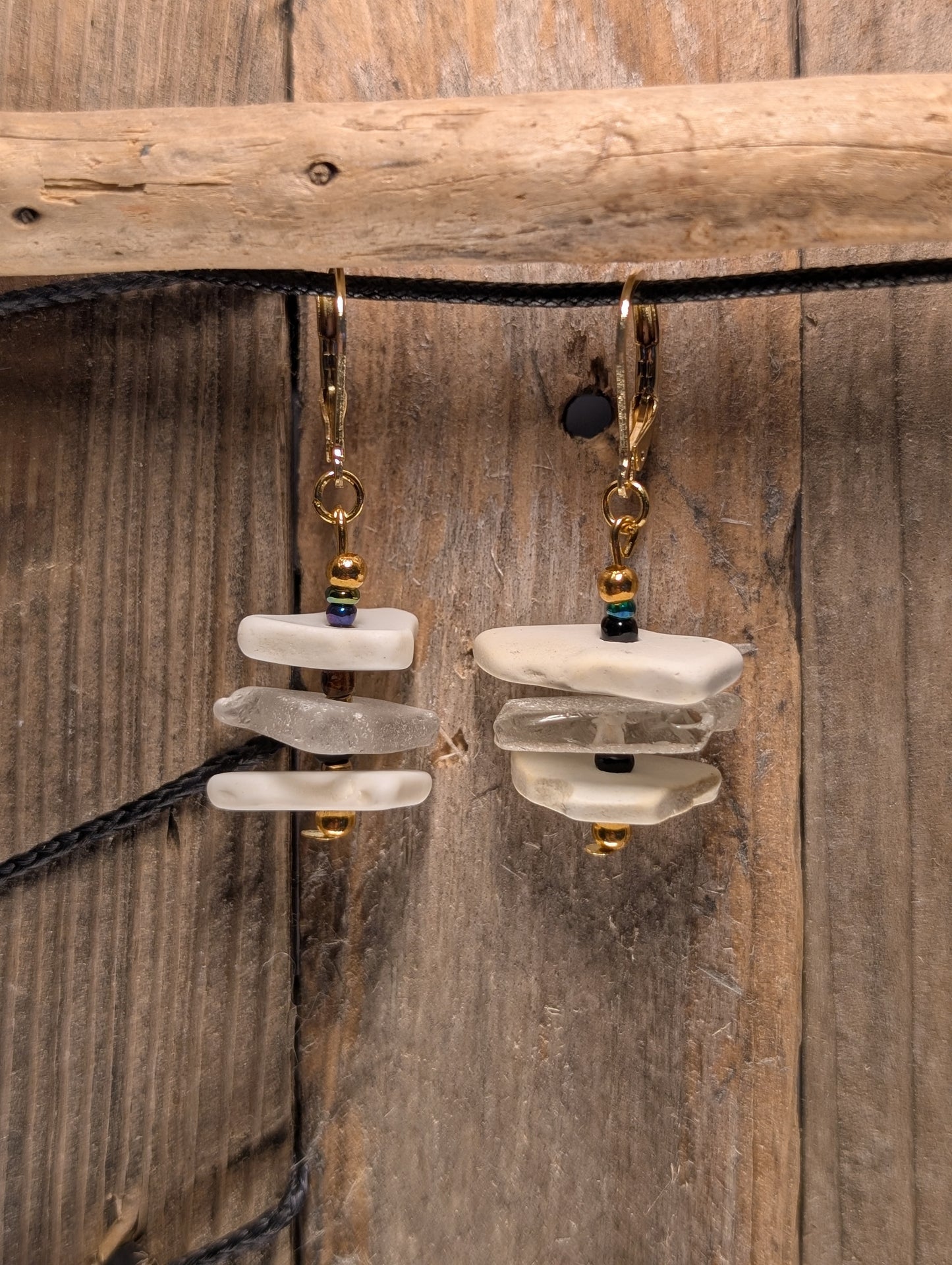 Porcelain and Beach Glass Earrings