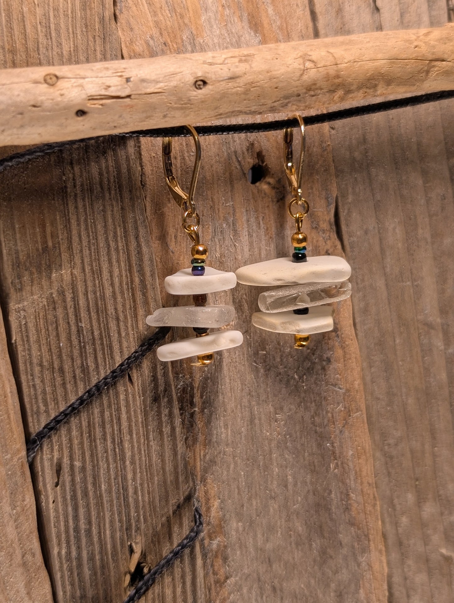 Porcelain and Beach Glass Earrings