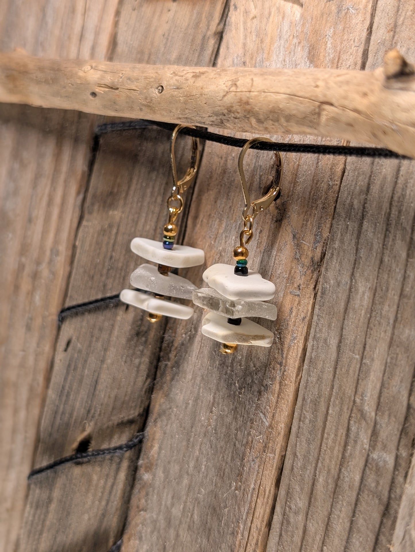 Porcelain and Beach Glass Earrings