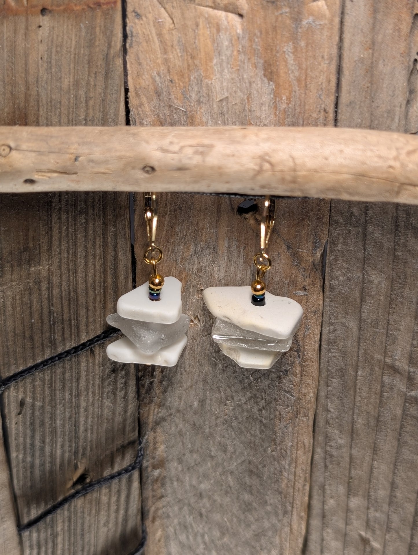 Porcelain and Beach Glass Earrings