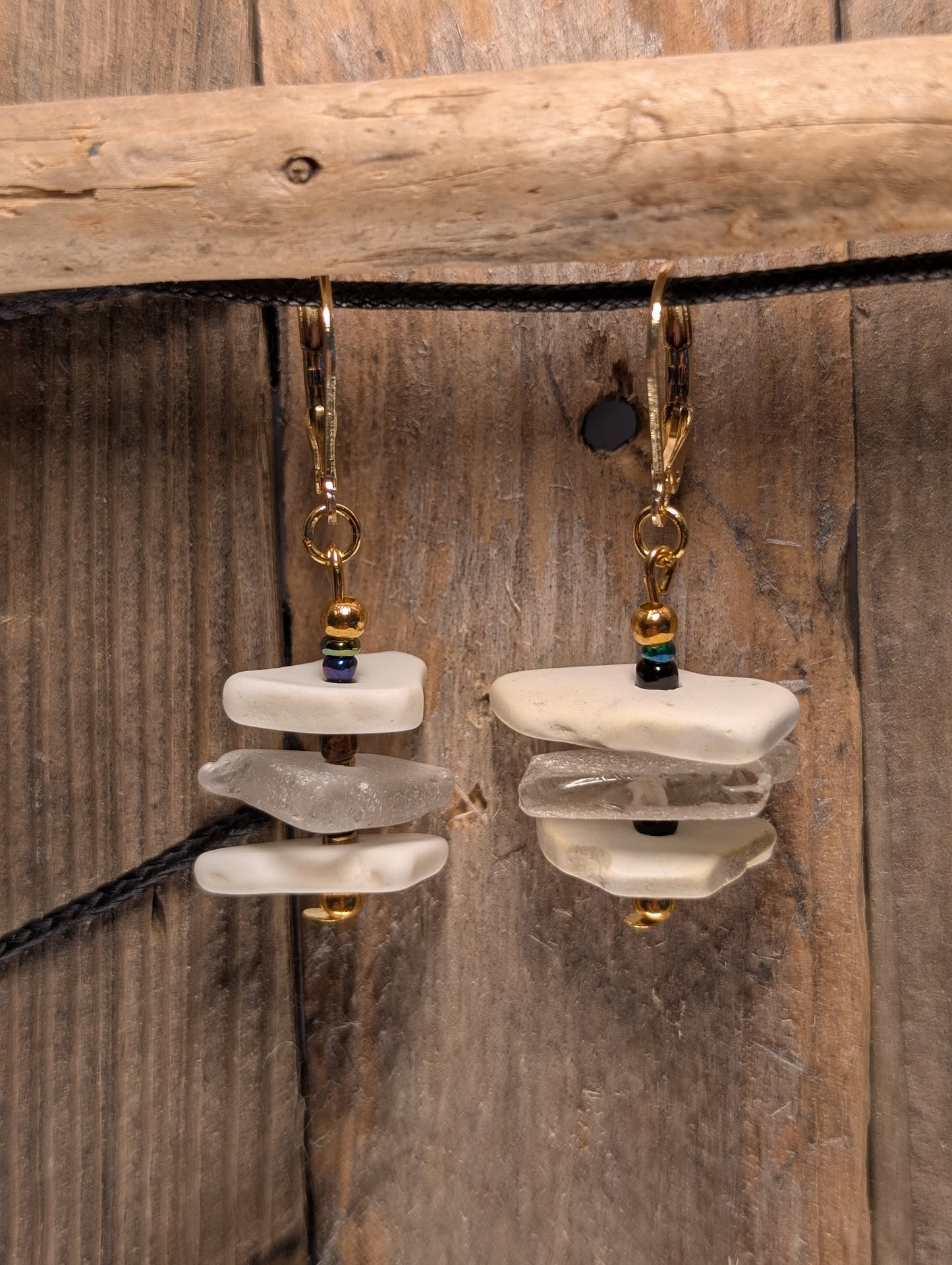 Porcelain and Beach Glass Earrings