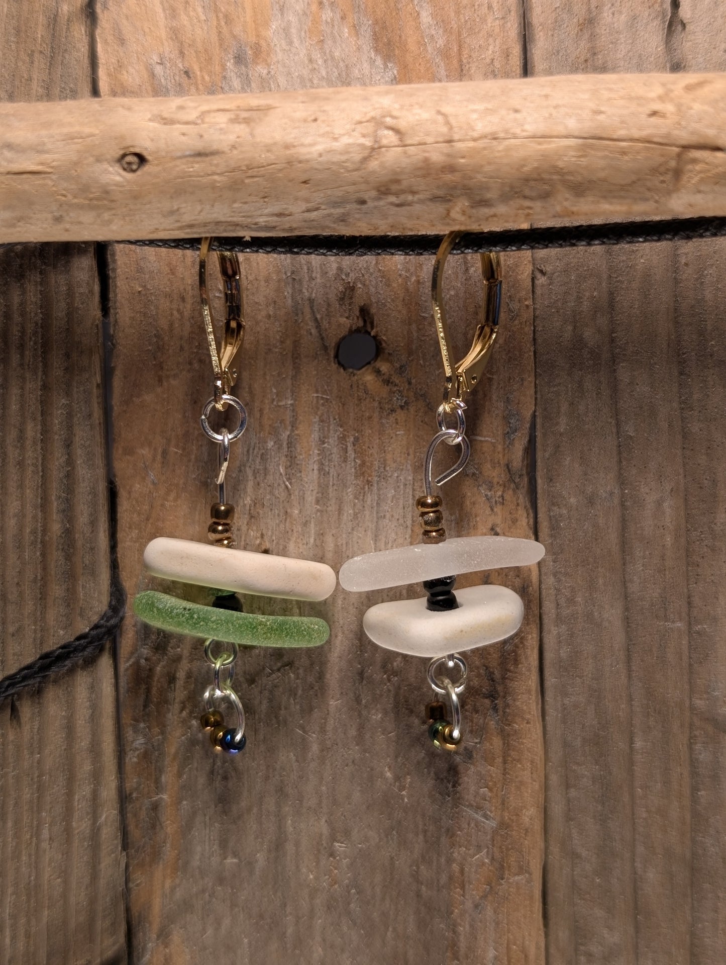 Porcelain and Beach Glass Earrings