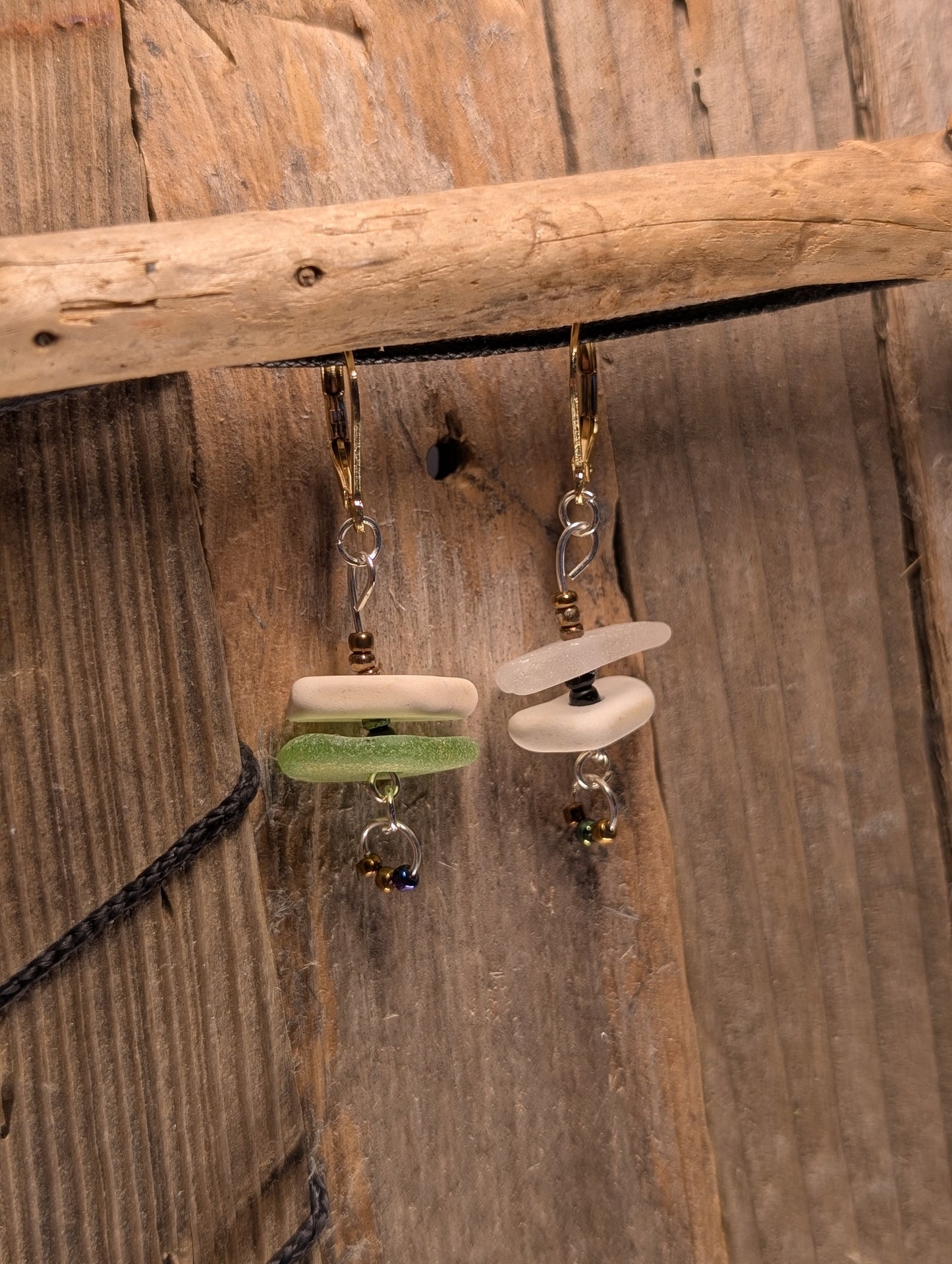 Porcelain and Beach Glass Earrings