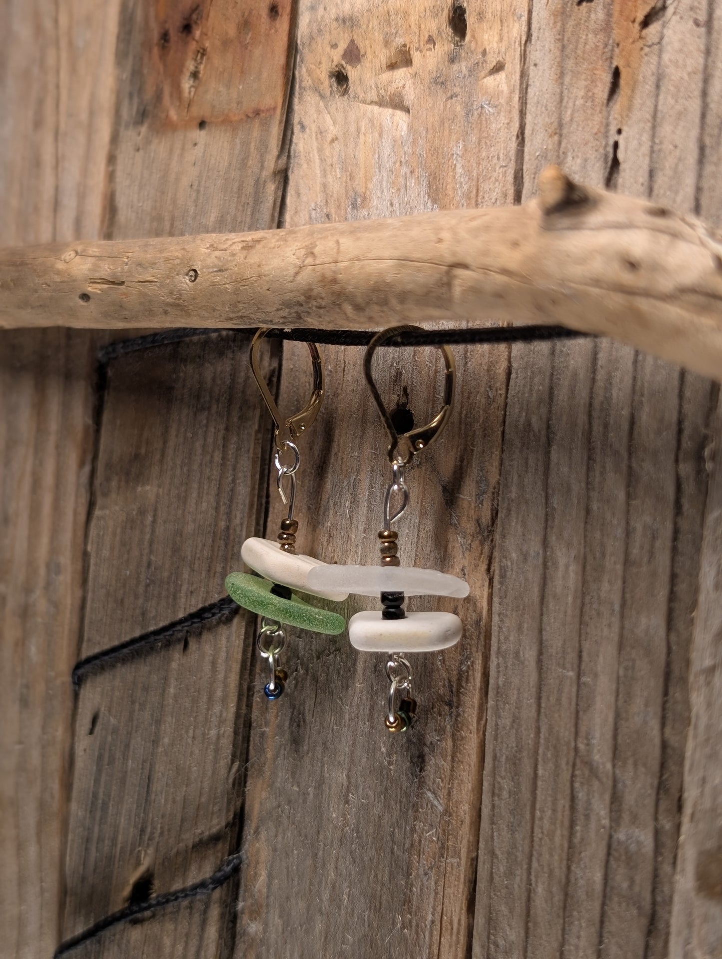 Porcelain and Beach Glass Earrings