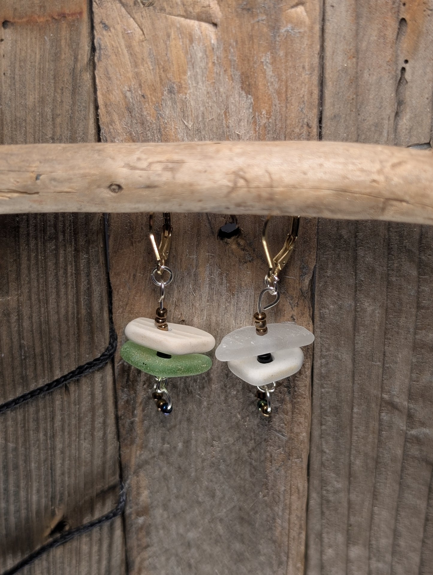 Porcelain and Beach Glass Earrings