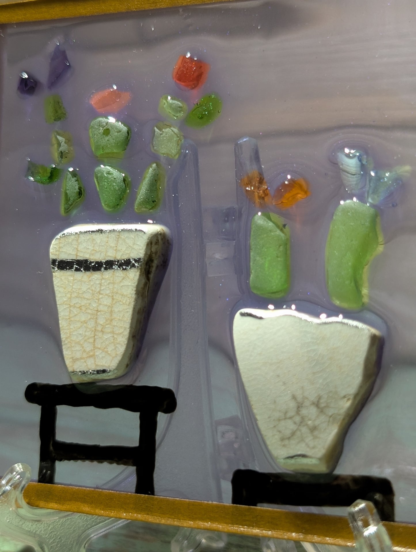 Porcelain & Beach Glass Flower Pot Decor