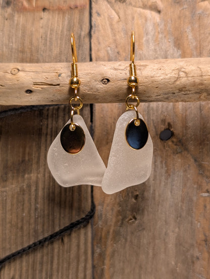 White Beach Glass Earrings