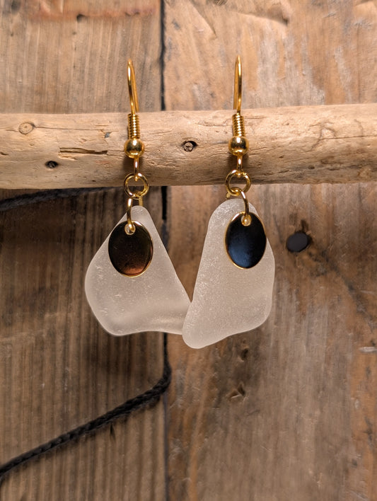 White Beach Glass Earrings