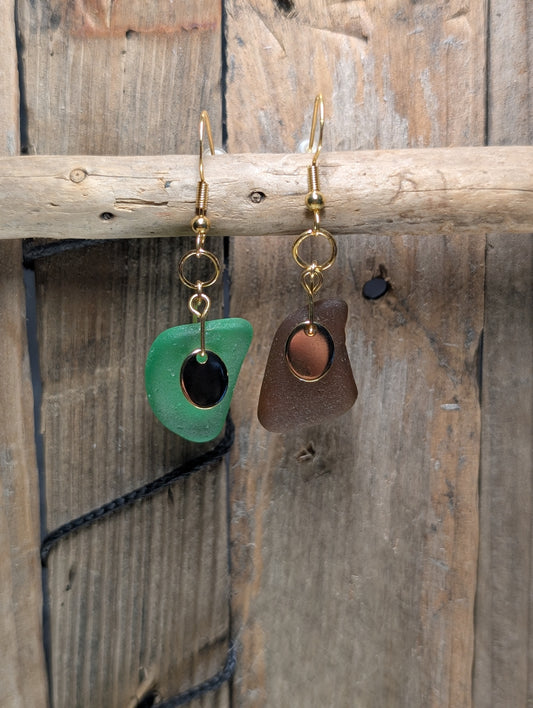 Brown & Green Beach Glass Earrings