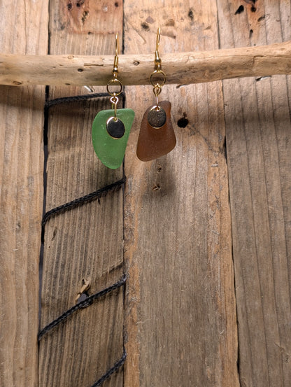 Brown & Green Beach Glass Earrings