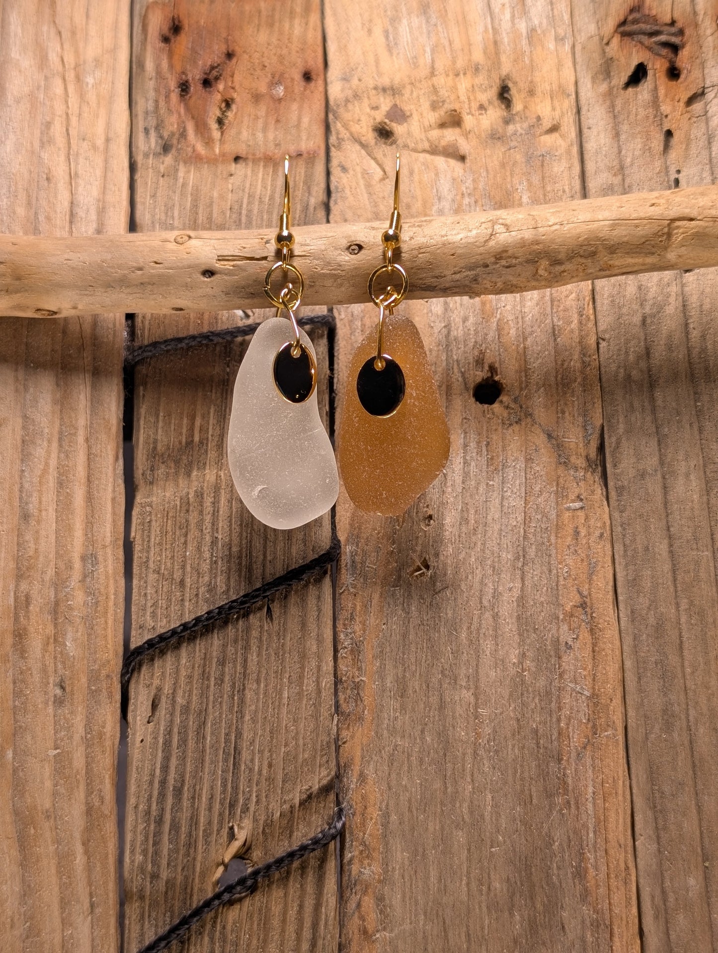 Brown & White Beach Glass Earrings