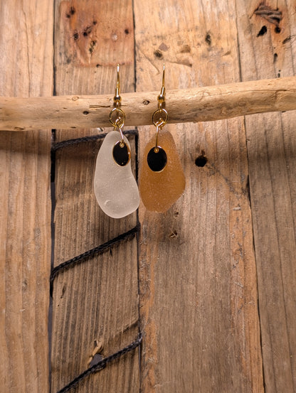 Brown & White Beach Glass Earrings