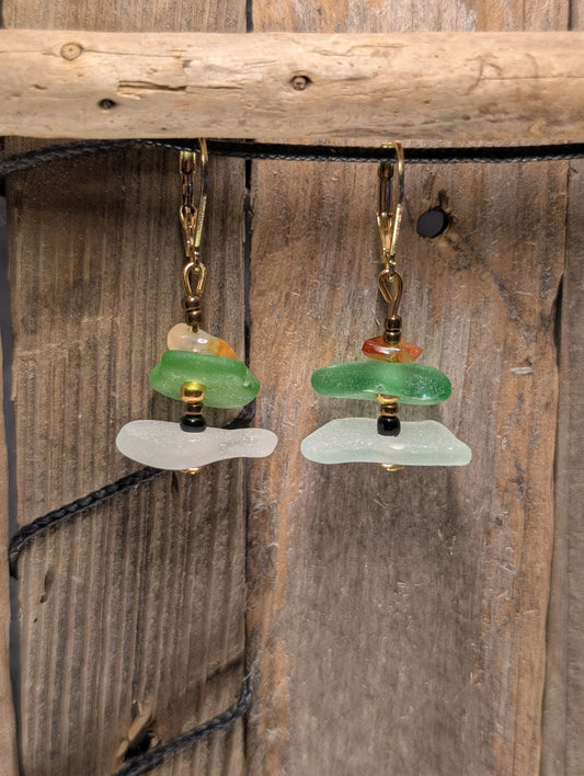 Green & White Stacked Earrings