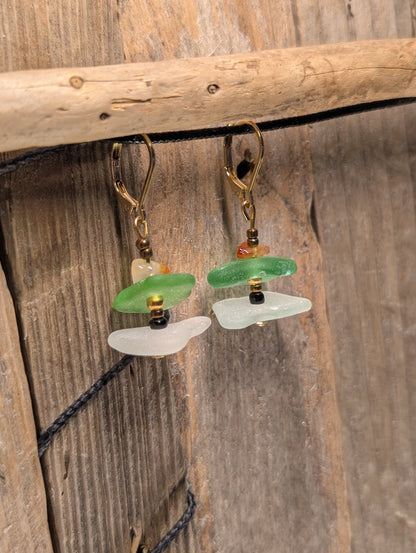 Green & White Stacked Earrings