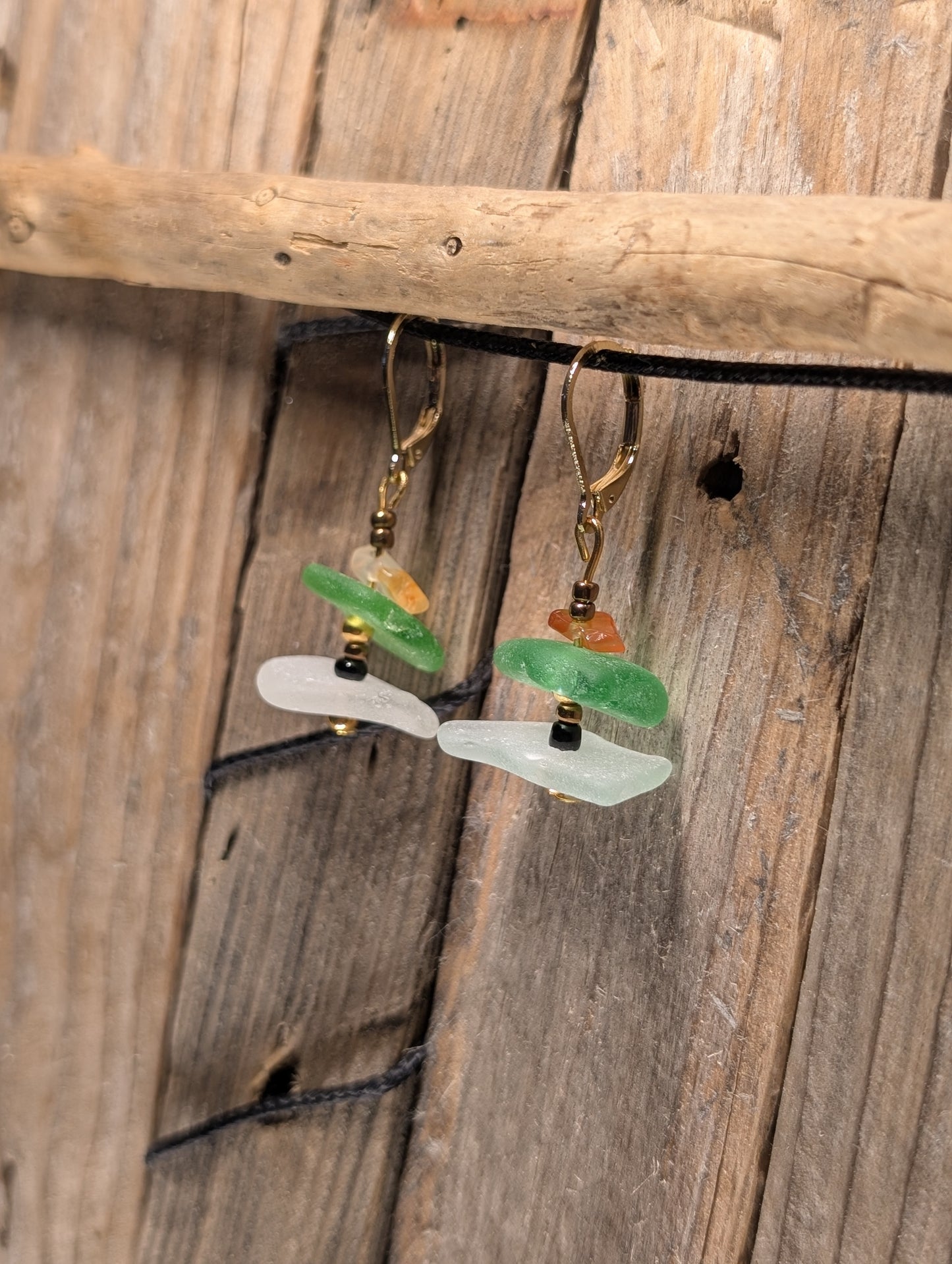 Green & White Stacked Earrings