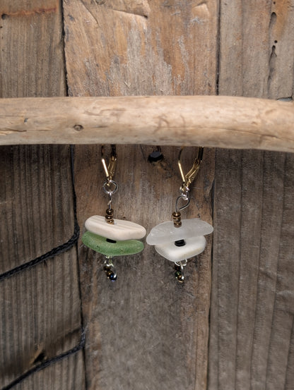 Porcelain and Beach Glass Earrings