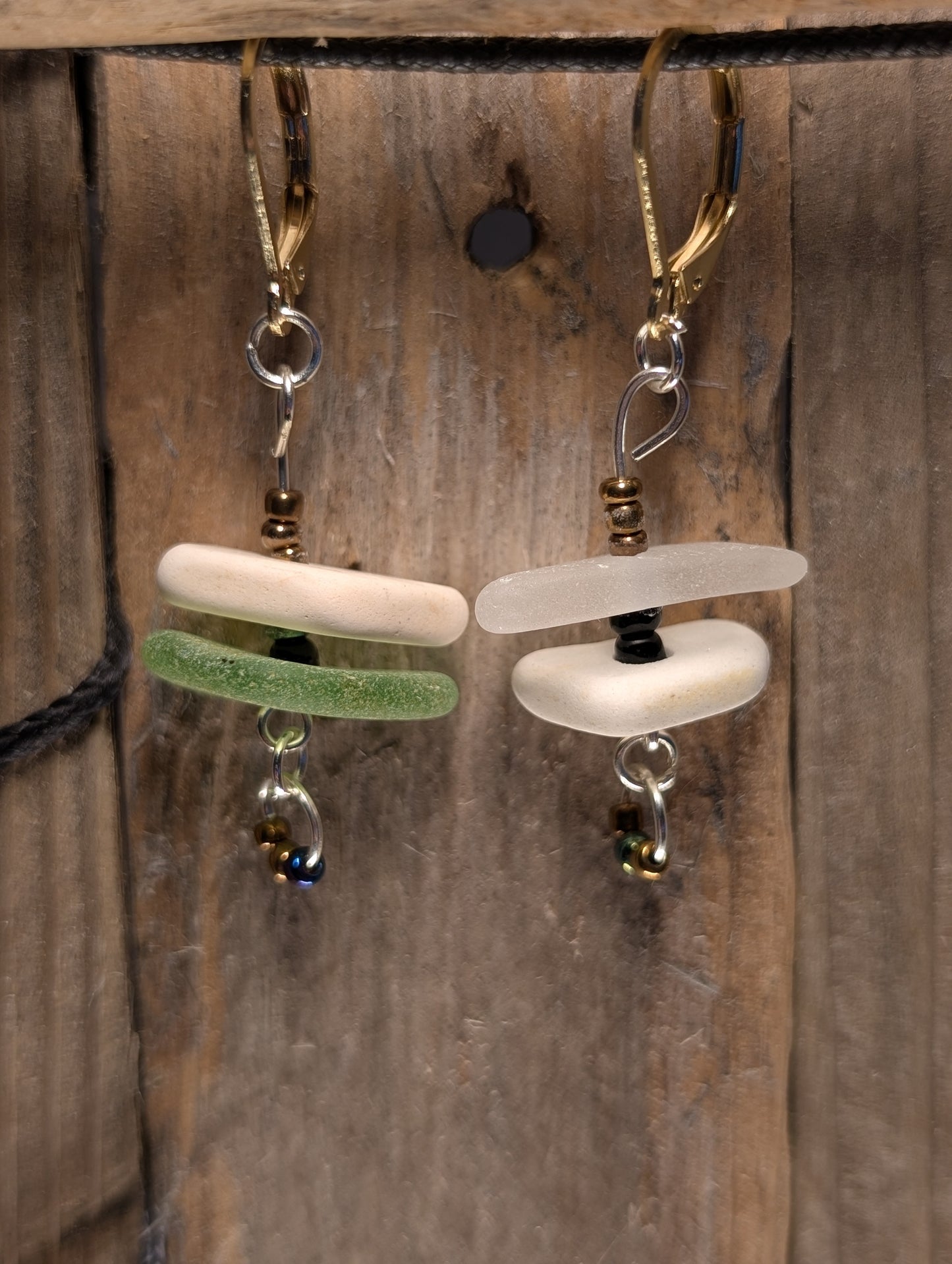 Porcelain and Beach Glass Earrings