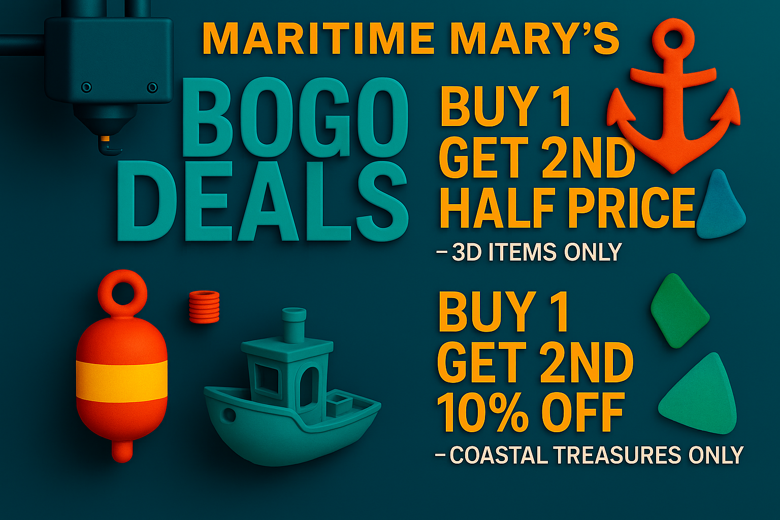 Final BOGO DEALS promotional image with repositioned buoy and colorful anchor