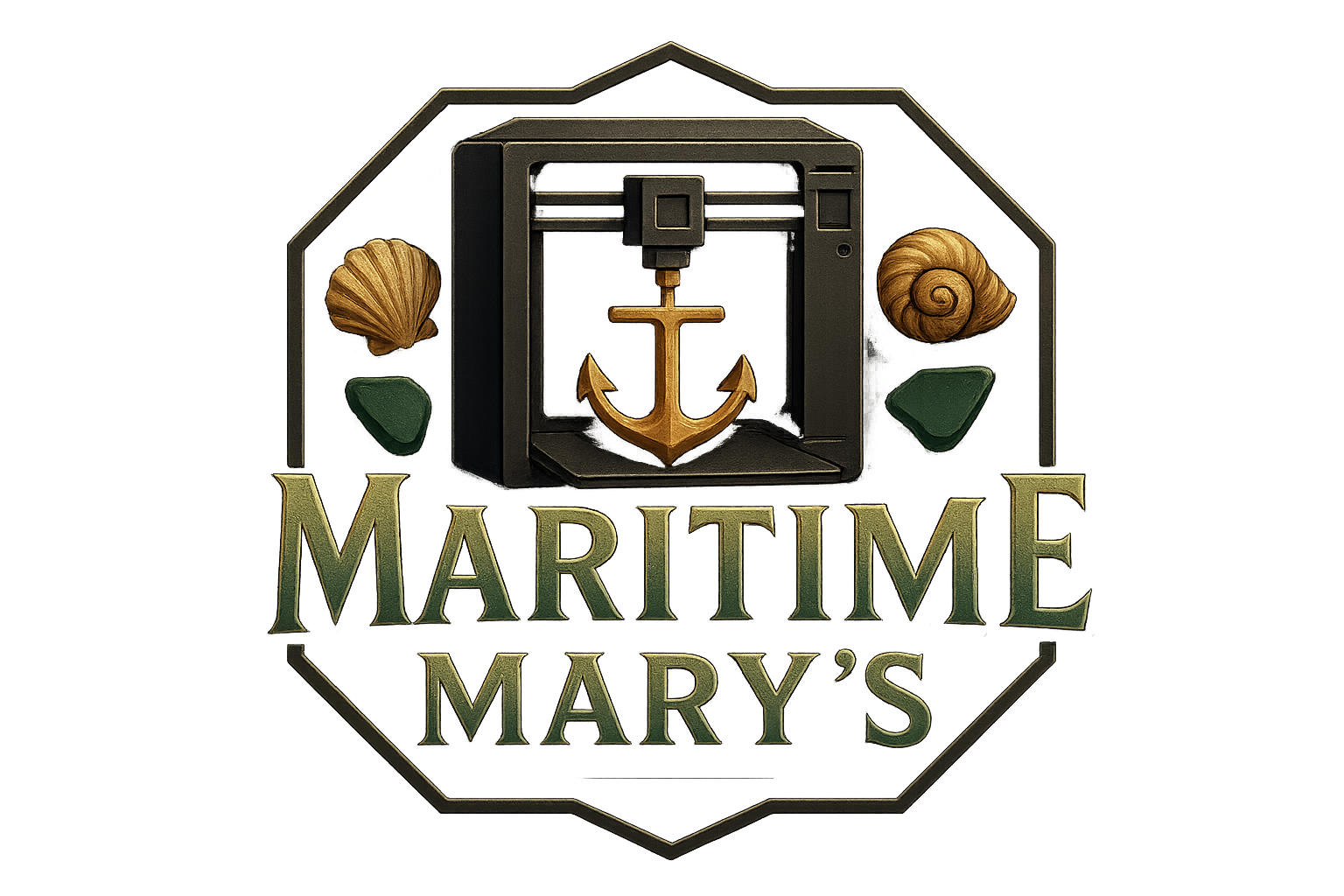 Maritime Mary's Logo with Shimmery Mossy Green Text