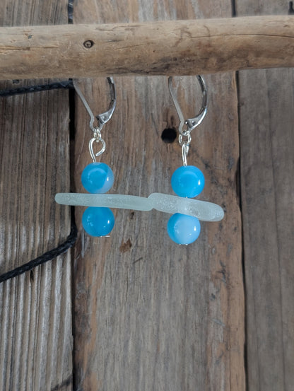Blue Beads & Beach Glass Earrings