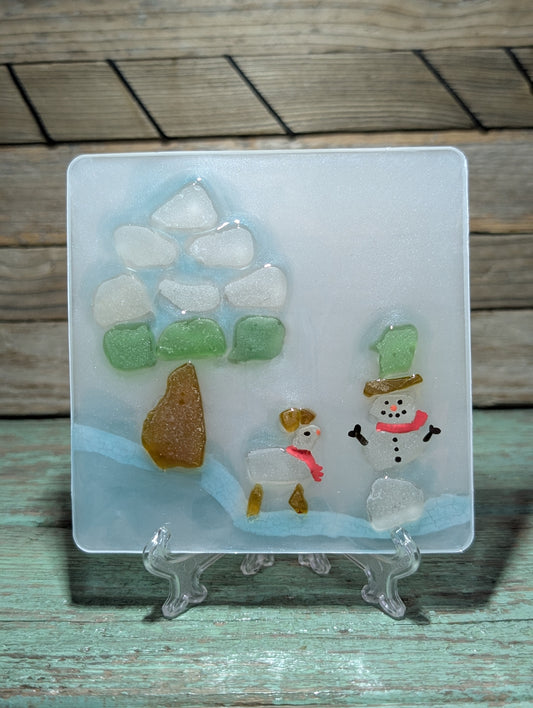 Beach Glass Snowperson & Snowdog