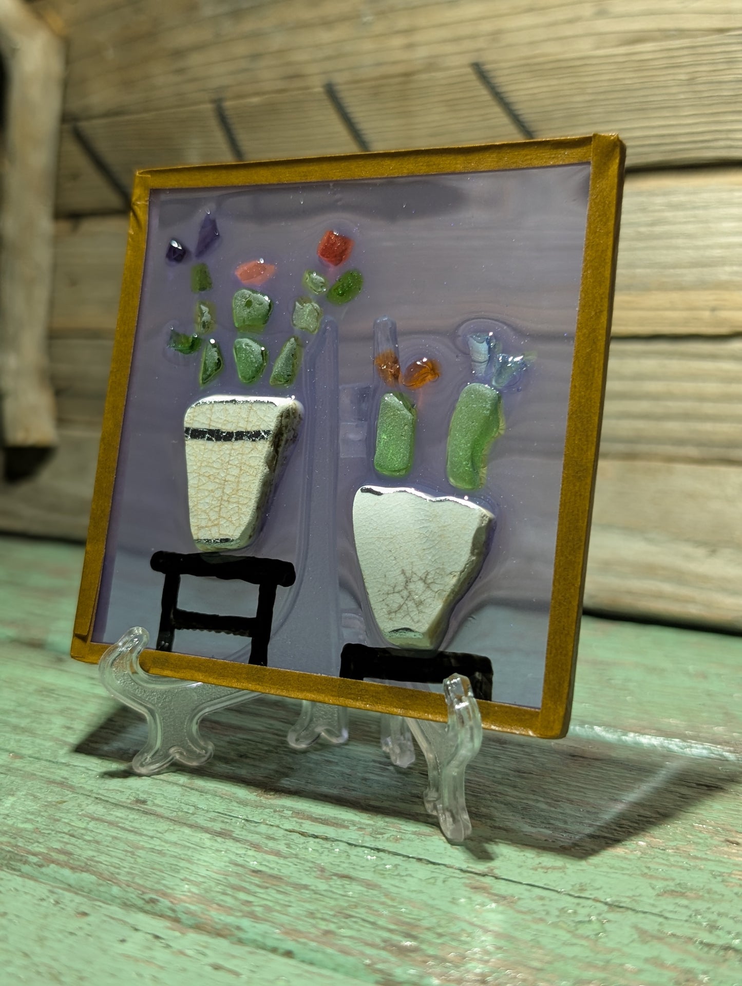 Porcelain & Beach Glass Flower Pot Decor