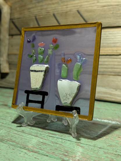 Porcelain & Beach Glass Flower Pot Decor