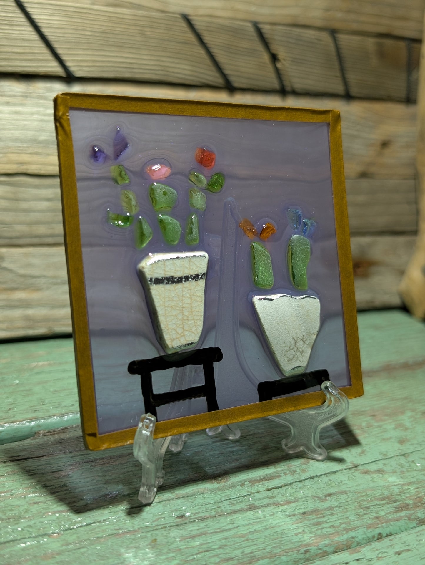 Porcelain & Beach Glass Flower Pot Decor