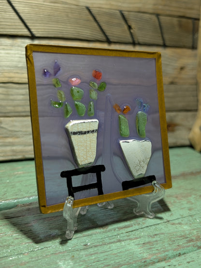 Porcelain & Beach Glass Flower Pot Decor