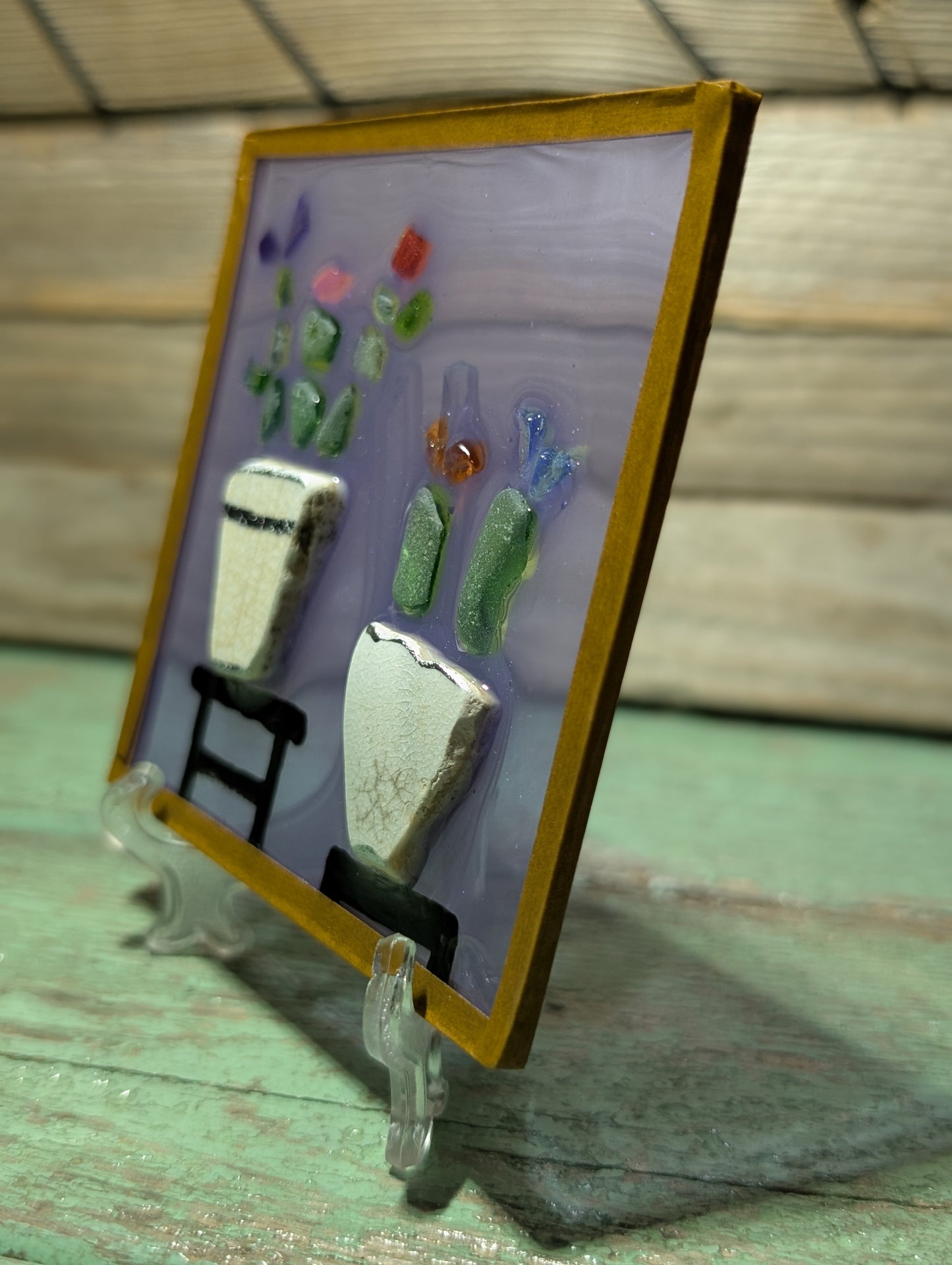 Porcelain & Beach Glass Flower Pot Decor