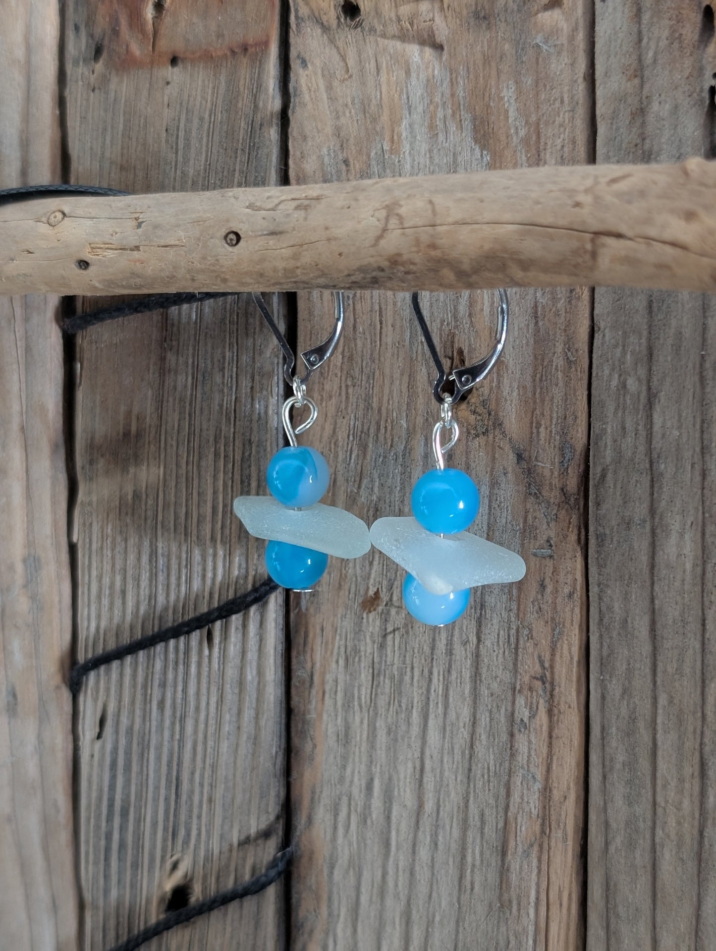Blue Beads & Beach Glass Earrings
