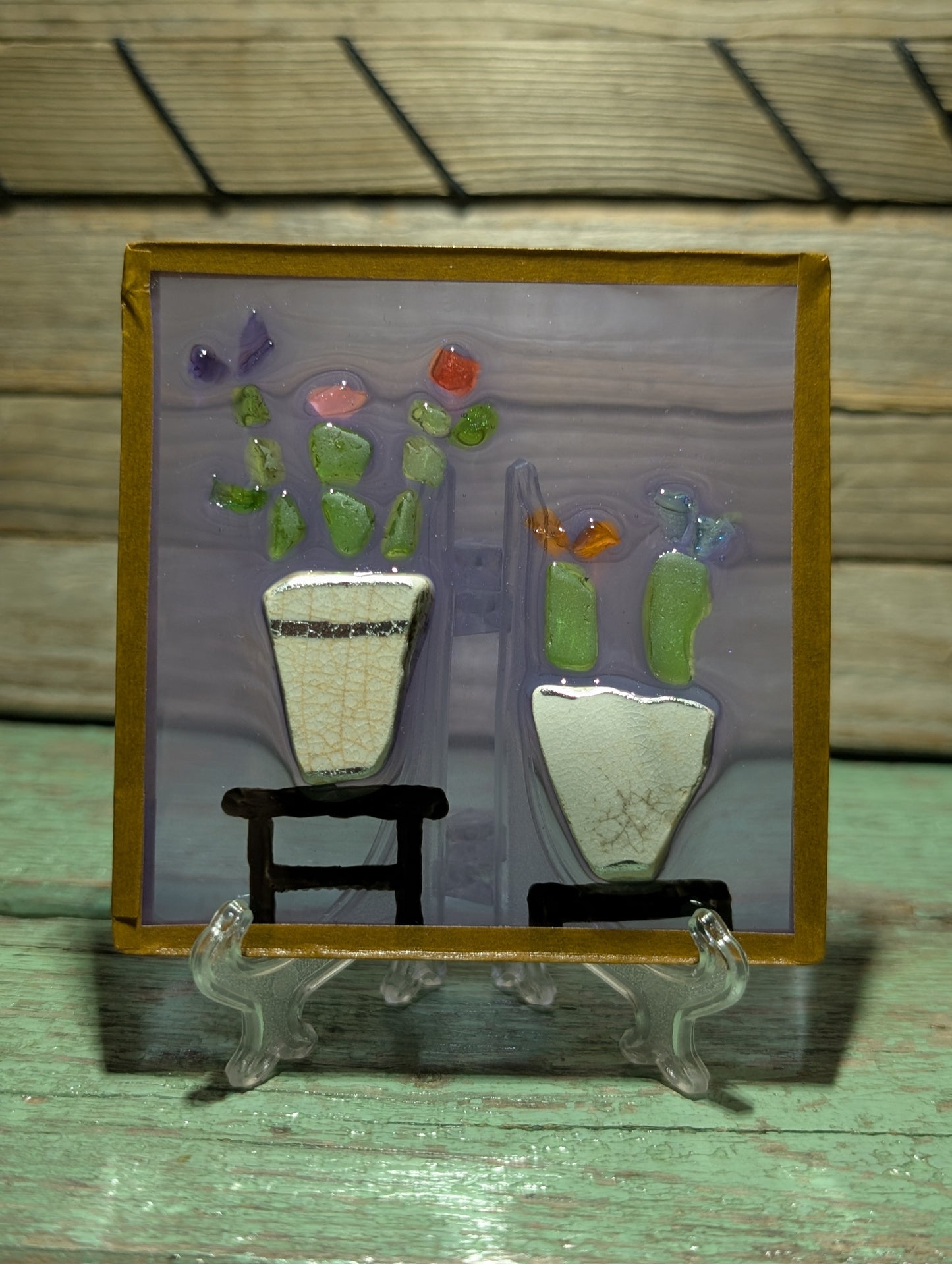 Porcelain & Beach Glass Flower Pot Decor
