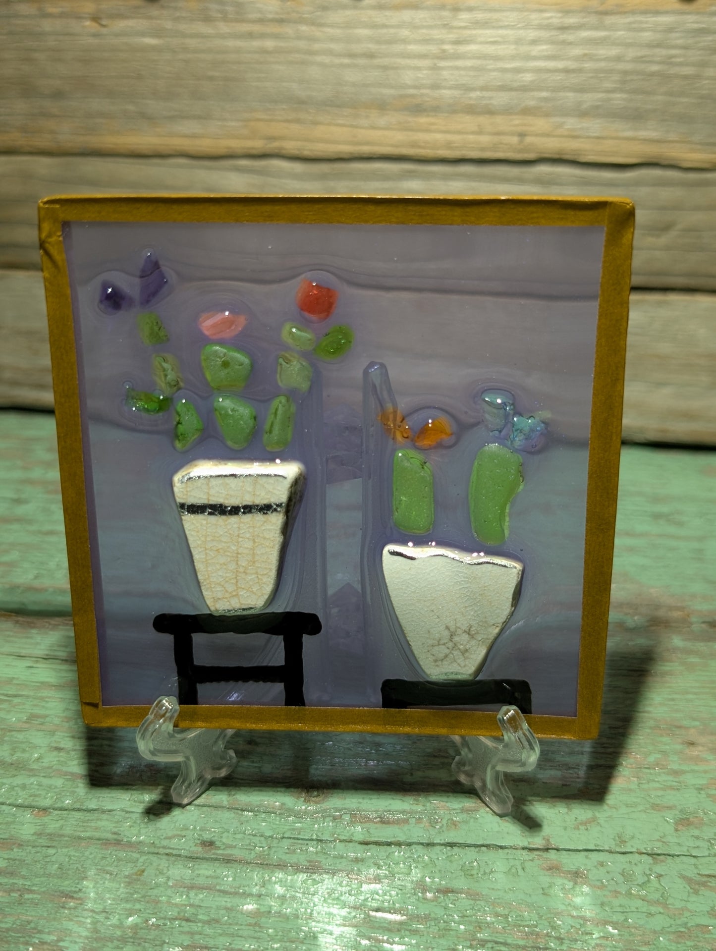 Porcelain & Beach Glass Flower Pot Decor