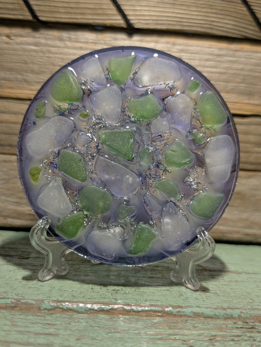 Purple & Silver Flake Circle Beach Glass Decor